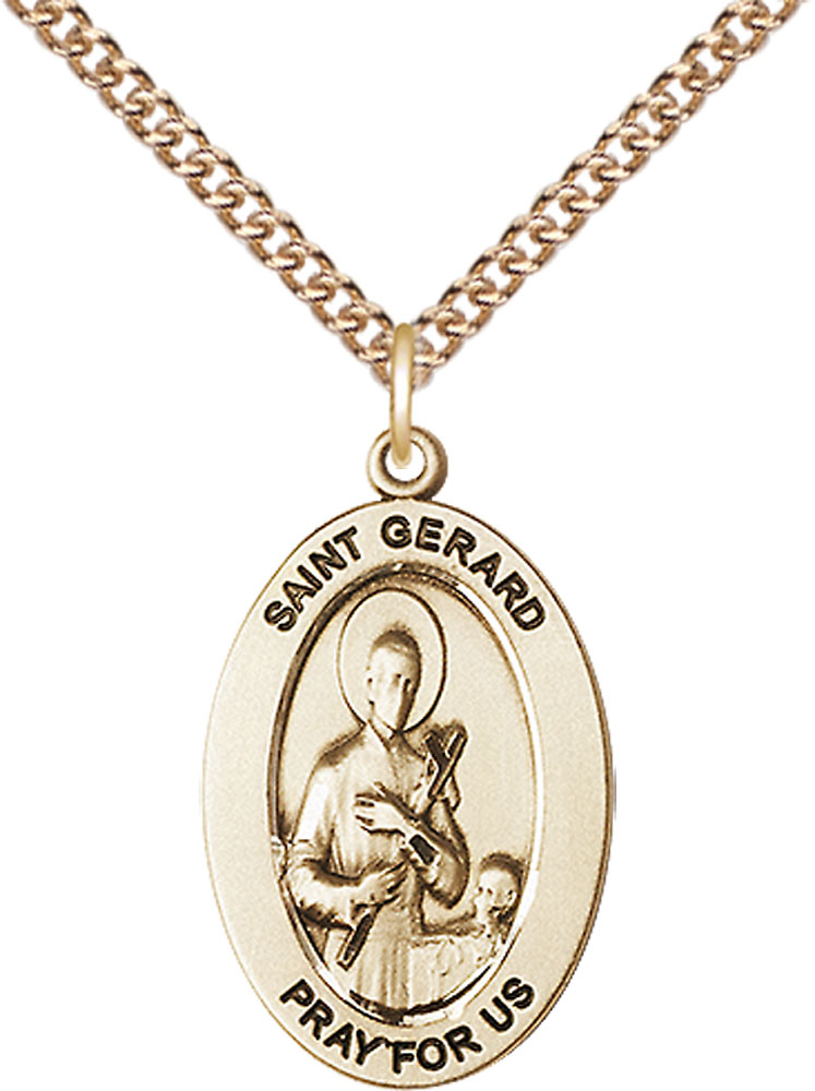 14kt Gold Filled Saint Gerard Majella Pendant on a 24 inch Gold Filled Heavy Curb chain
