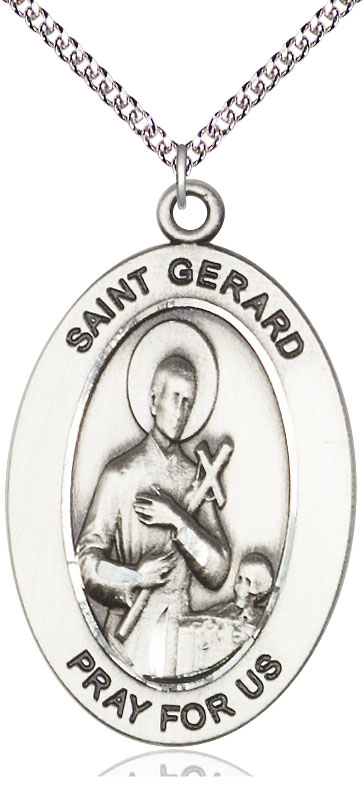 Sterling Silver Saint Gerard Majella Pendant on a 24 inch Sterling Silver Heavy Curb chain