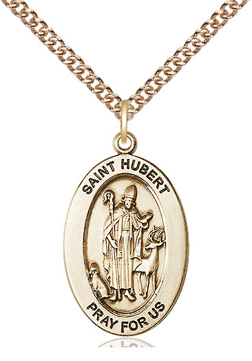 14kt Gold Filled Saint Hubert of Liege Pendant on a 24 inch Gold Filled Heavy Curb chain