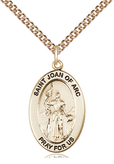 14kt Gold Filled Saint Joan of Arc Pendant on a 24 inch Gold Filled Heavy Curb chain