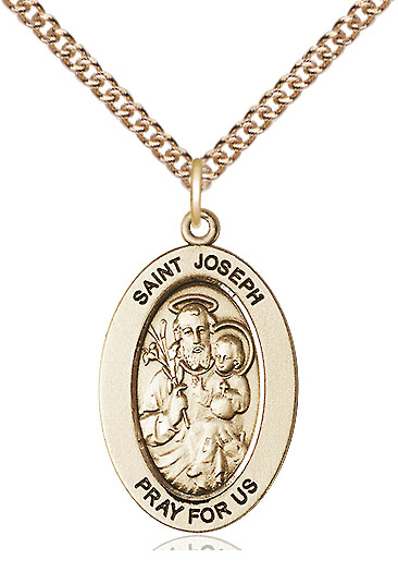 14kt Gold Filled Saint Joseph Pendant on a 24 inch Gold Filled Heavy Curb chain