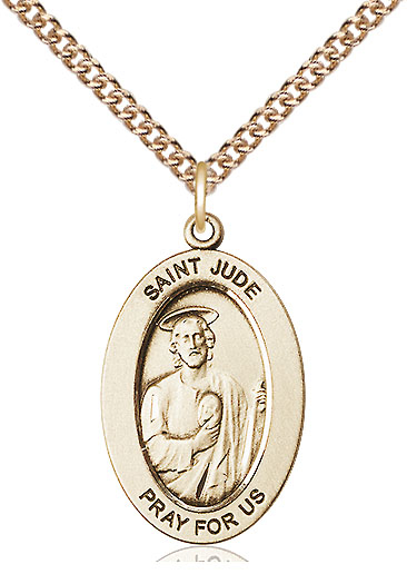 14kt Gold Filled Saint Jude Thaddeus Pendant on a 24 inch Gold Filled Heavy Curb chain