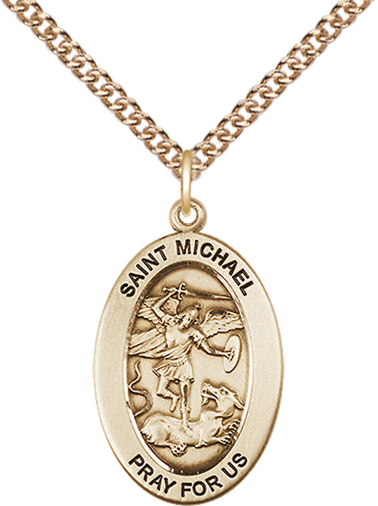 14kt Gold Filled Saint Michael the Archangel Pendant on a 24 inch Gold Filled Heavy Curb chain