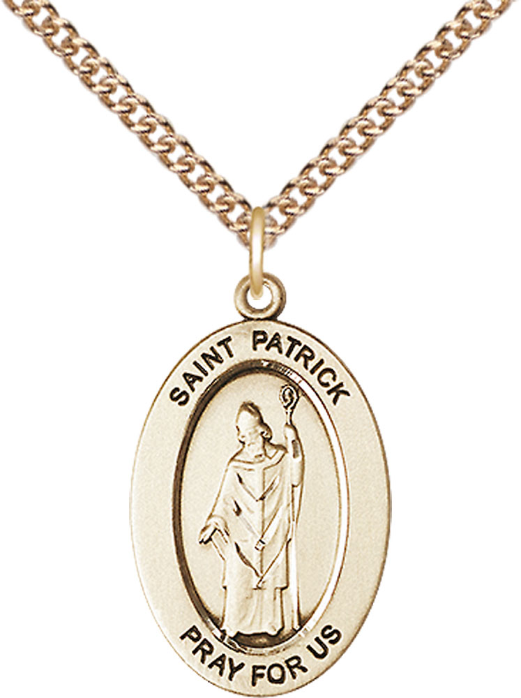 14kt Gold Filled Saint Patrick Pendant on a 24 inch Gold Filled Heavy Curb chain
