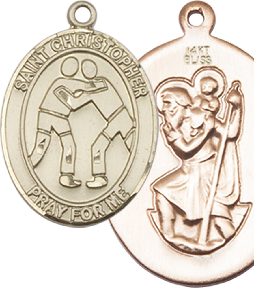 14kt Gold Saint Christopher Wrestling Medal