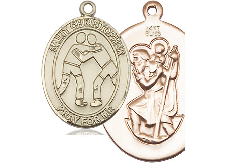 14kt Gold Saint Christopher Wrestling Medal