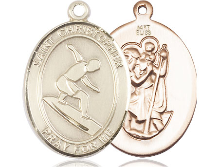 14kt Gold Saint Christopher Surfing Medal