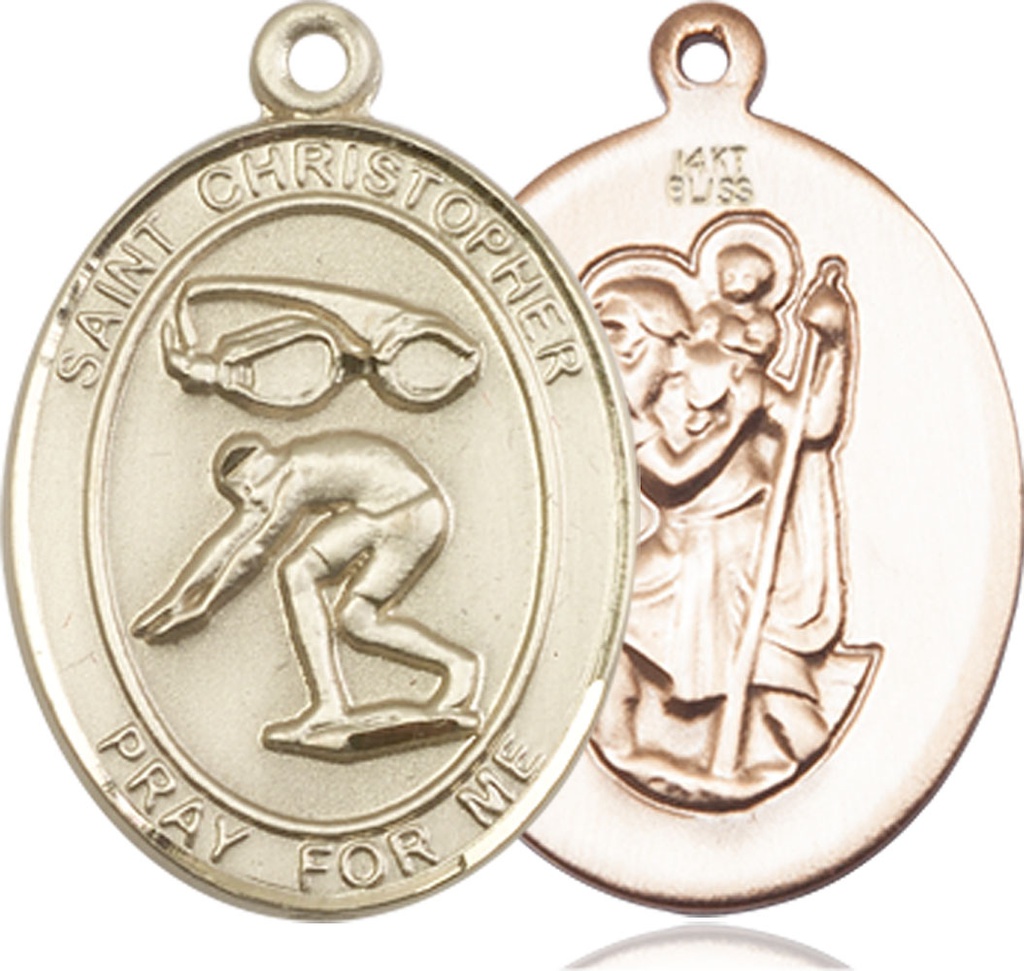 14kt Gold Saint Christopher Swimming Medal