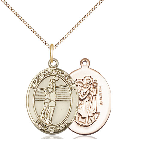 14kt Gold Filled Saint Christopher Volleyball Pendant on a 18 inch Gold Filled Light Curb chain