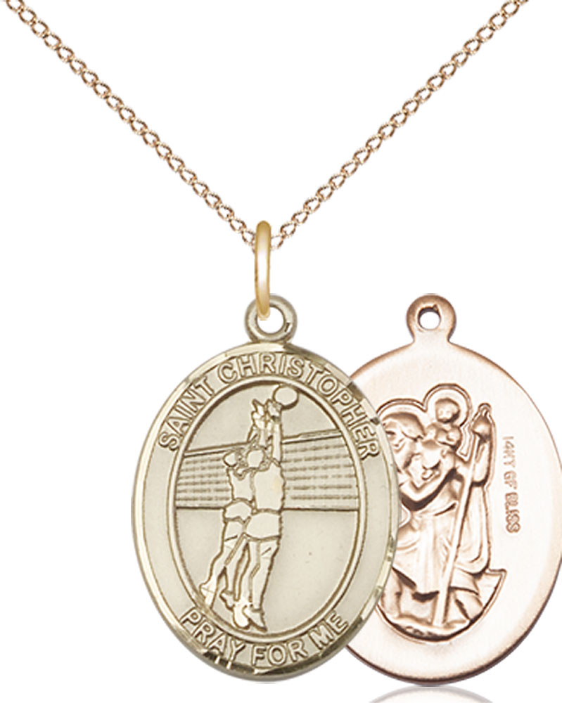 14kt Gold Filled Saint Christopher Volleyball Pendant on a 18 inch Gold Filled Light Curb chain