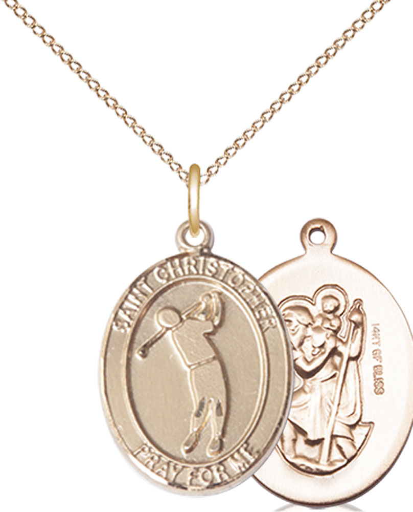 14kt Gold Filled Saint Christopher Golf Pendant on a 18 inch Gold Filled Light Curb chain