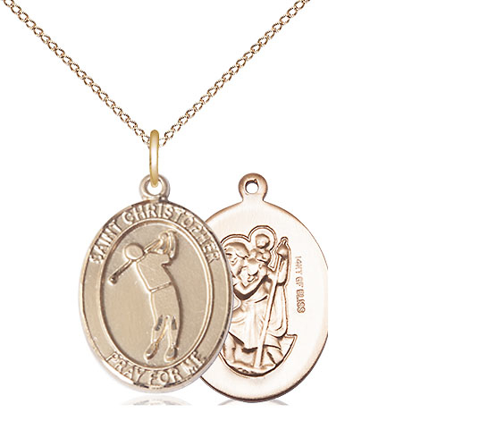 14kt Gold Filled Saint Christopher Golf Pendant on a 18 inch Gold Filled Light Curb chain