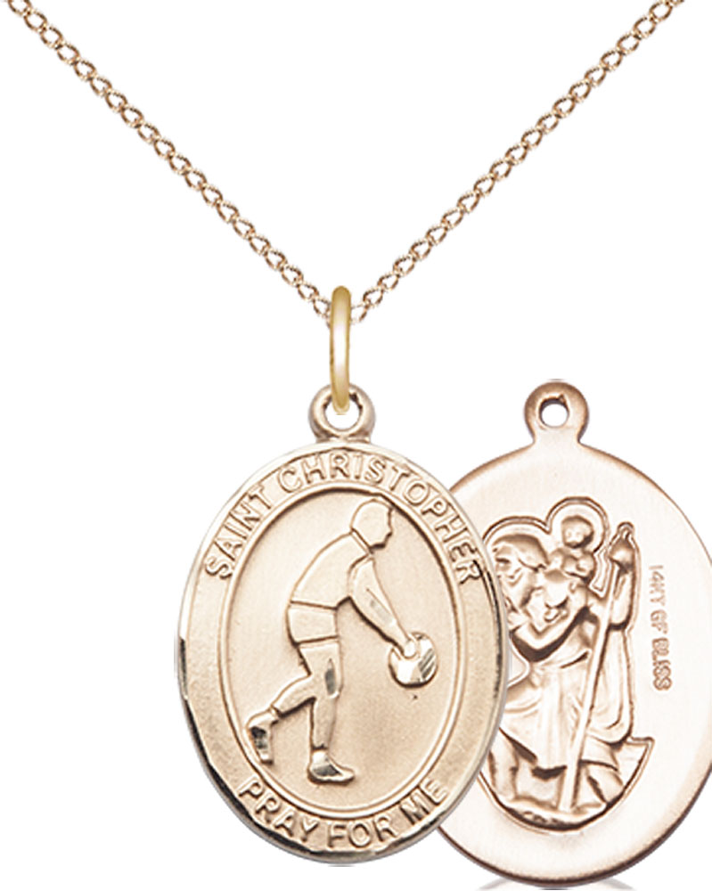 14kt Gold Filled Saint Christopher Basketball Pendant on a 18 inch Gold Filled Light Curb chain
