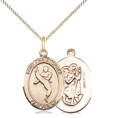 14kt Gold Filled Saint Christopher Martial Arts Pendant on a 18 inch Gold Filled Light Curb chain
