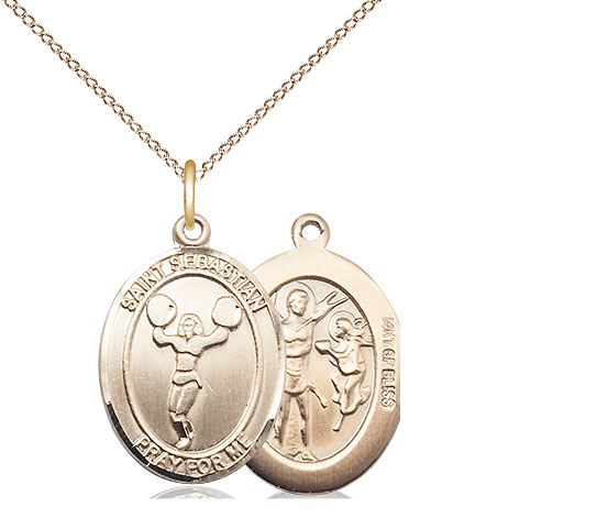 14kt Gold Filled Saint Sebastian Cheerleading Pendant on a 18 inch Gold Filled Light Curb chain