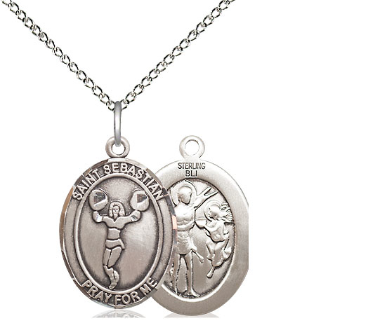 Sterling Silver Saint Sebastian Cheerleading Pendant on a 18 inch Sterling Silver Light Curb chain