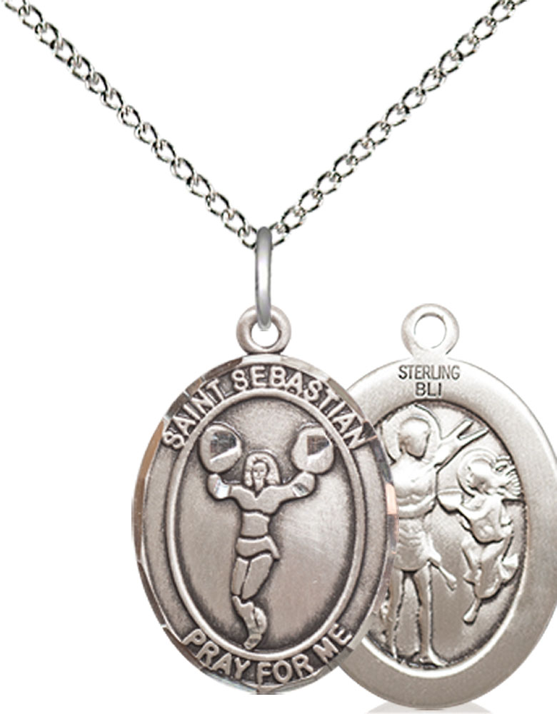 Sterling Silver Saint Sebastian Cheerleading Pendant on a 18 inch Sterling Silver Light Curb chain