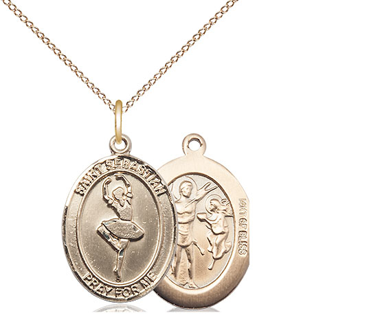 14kt Gold Filled Saint Sebastian Dance Pendant on a 18 inch Gold Filled Light Curb chain