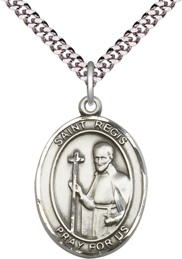 Sterling Silver Saint Regis Pendant on a 24 inch Light Rhodium Heavy Curb chain