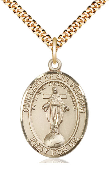 14kt Gold Filled Our Lady of All Nations Pendant on a 24 inch Gold Plate Heavy Curb chain