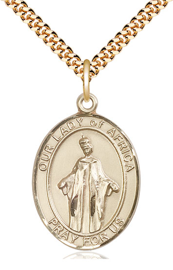 14kt Gold Filled Our Lady of Africa Pendant on a 24 inch Gold Plate Heavy Curb chain