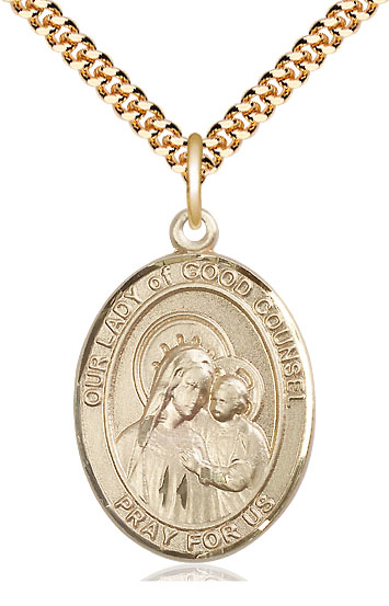 14kt Gold Filled Our Lady of Good Counsel Pendant on a 24 inch Gold Plate Heavy Curb chain
