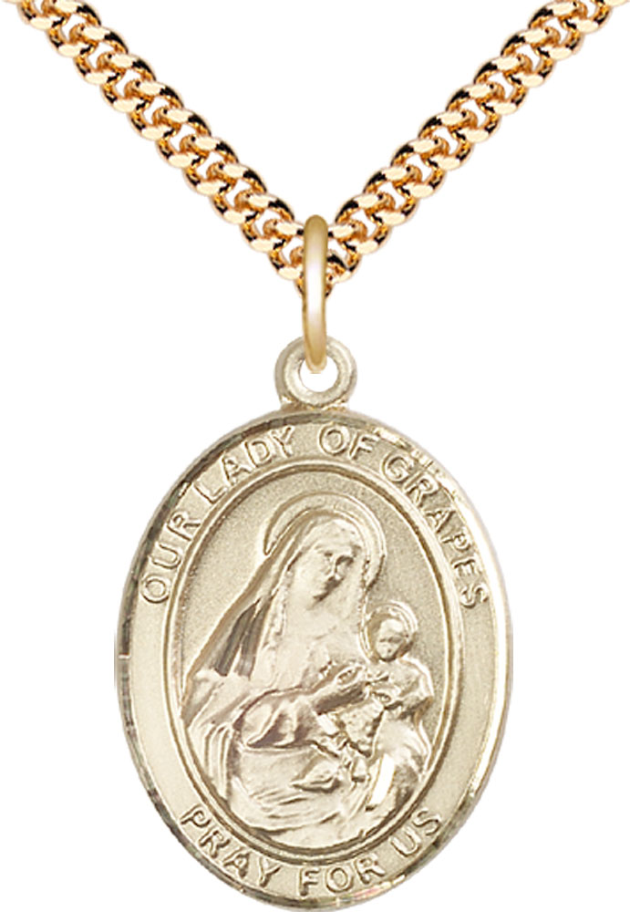 14kt Gold Filled Our Lady of Grapes Pendant on a 24 inch Gold Plate Heavy Curb chain