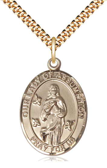 14kt Gold Filled Our Lady of Assumption Pendant on a 24 inch Gold Plate Heavy Curb chain