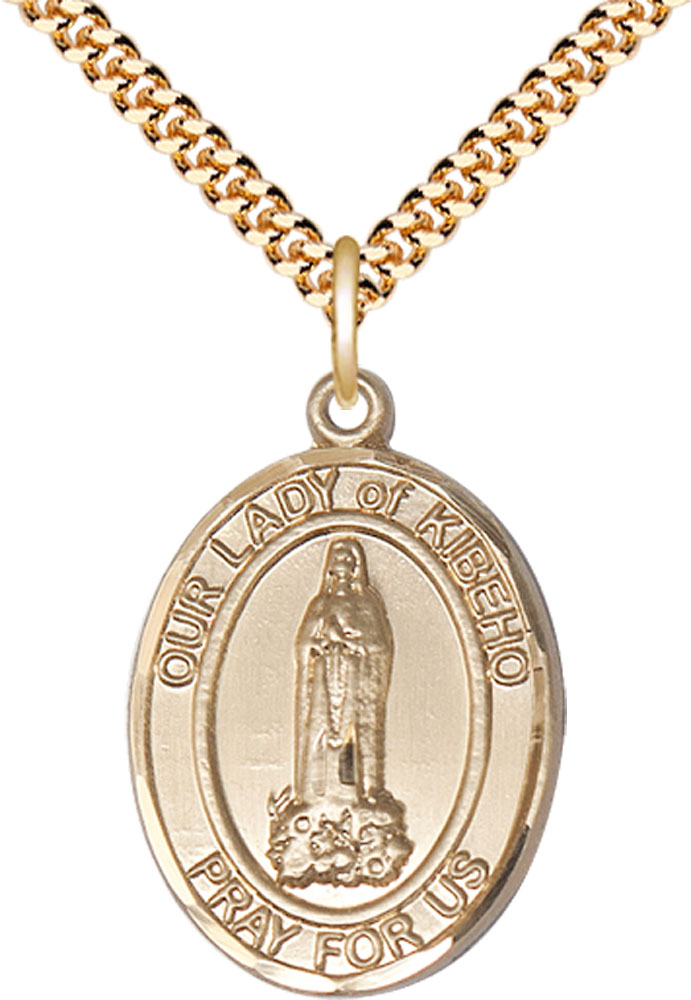 14kt Gold Filled Our Lady of Kibeho Pendant on a 24 inch Gold Plate Heavy Curb chain