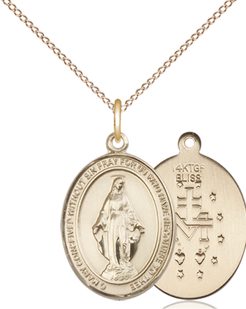 14kt Gold Filled Miraculous Pendant on a 18 inch Gold Filled Light Curb chain