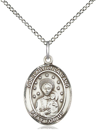 Sterling Silver Our Lady of la Vang Pendant on a 18 inch Sterling Silver Light Curb chain