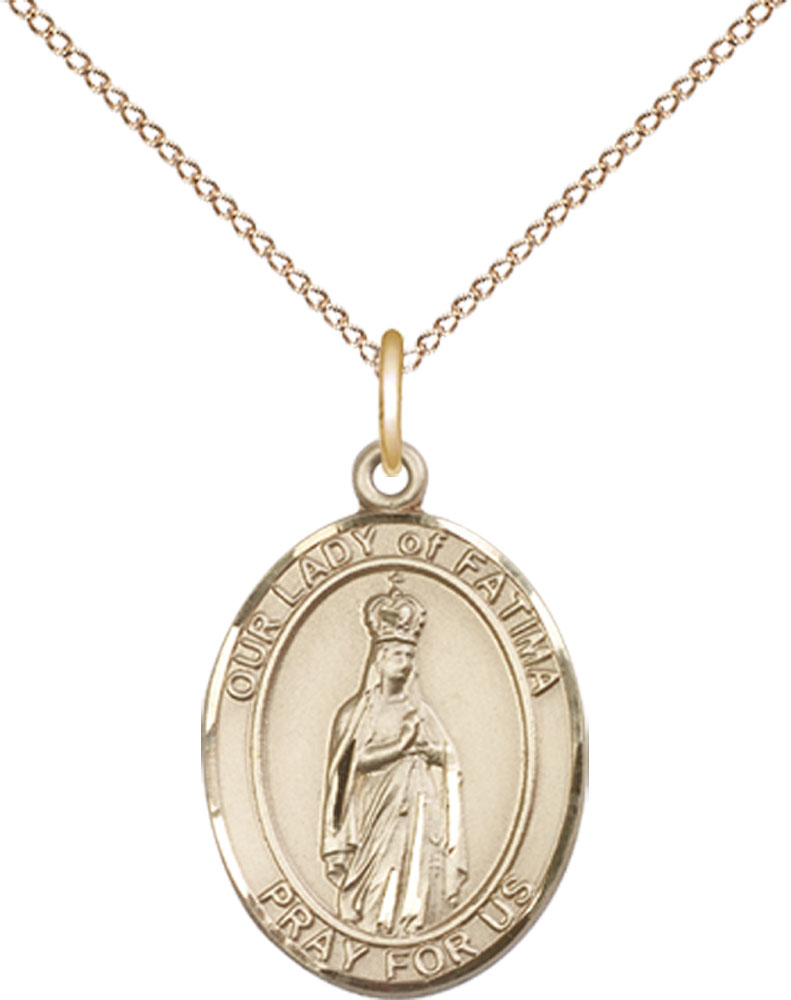 14kt Gold Filled Our Lady of Fatima Pendant on a 18 inch Gold Filled Light Curb chain