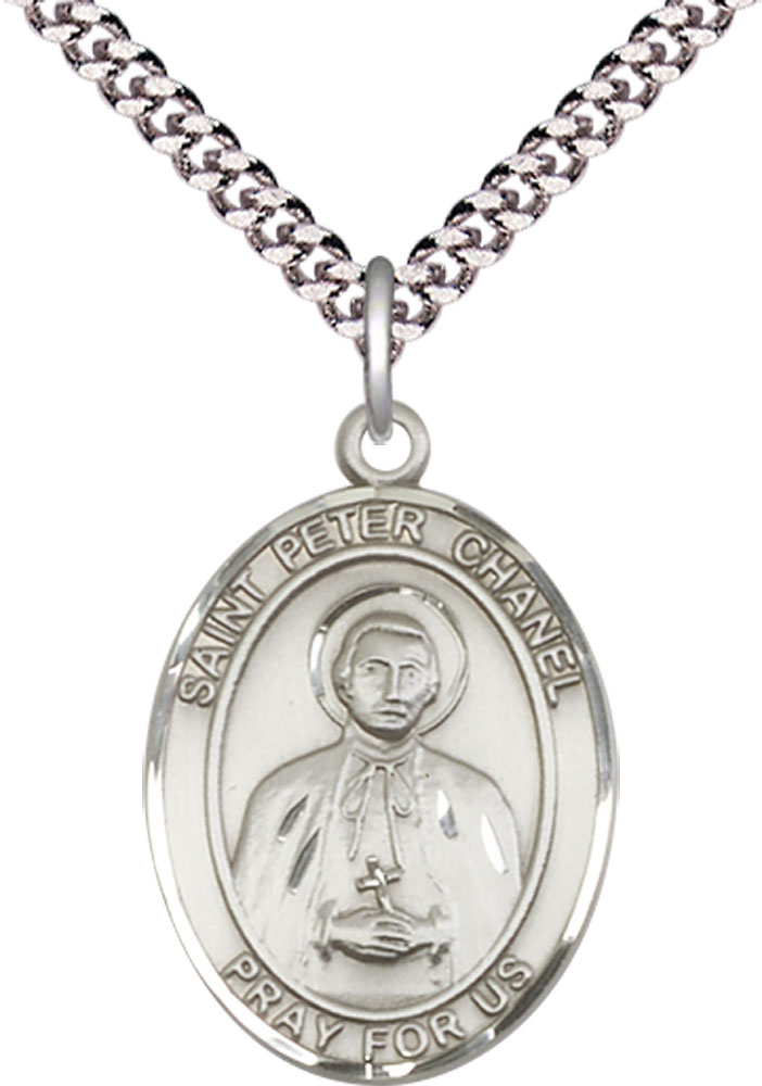 Sterling Silver Saint Peter Chanel Pendant on a 24 inch Light Rhodium Heavy Curb chain