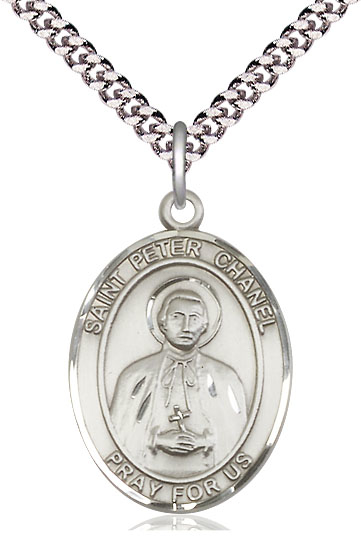Sterling Silver Saint Peter Chanel Pendant on a 24 inch Light Rhodium Heavy Curb chain