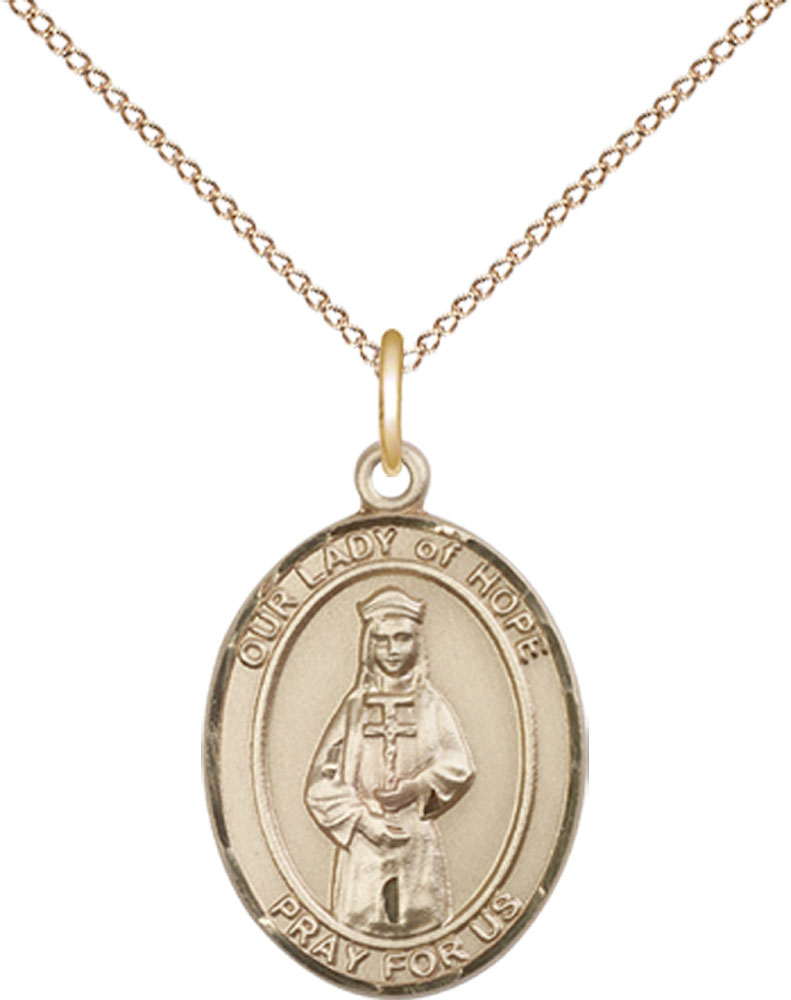 14kt Gold Filled Our Lady of Hope Pendant on a 18 inch Gold Filled Light Curb chain