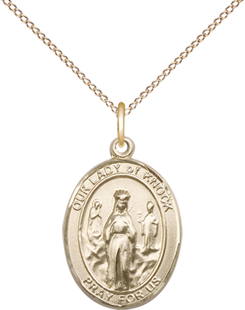 14kt Gold Filled Our Lady of Knock Pendant on a 18 inch Gold Filled Light Curb chain
