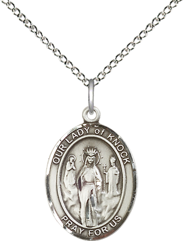 Sterling Silver Our Lady of Knock Pendant on a 18 inch Sterling Silver Light Curb chain