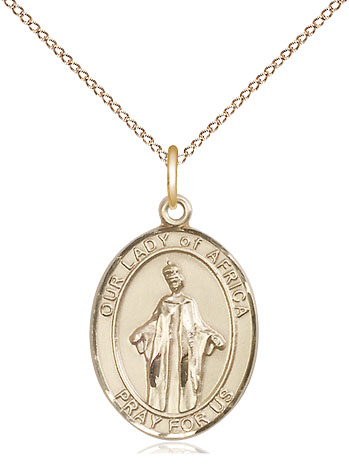 14kt Gold Filled Our Lady of Africa Pendant on a 18 inch Gold Filled Light Curb chain