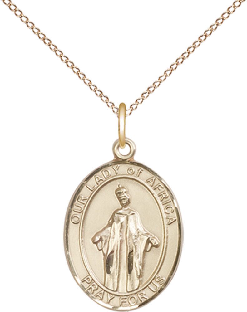 14kt Gold Filled Our Lady of Africa Pendant on a 18 inch Gold Filled Light Curb chain