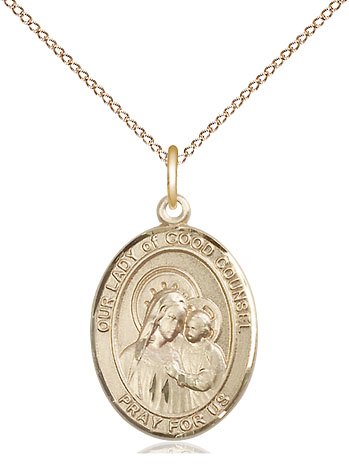 14kt Gold Filled Our Lady of Good Counsel Pendant on a 18 inch Gold Filled Light Curb chain