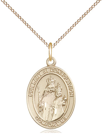 14kt Gold Filled Our Lady of Consolation Pendant on a 18 inch Gold Filled Light Curb chain