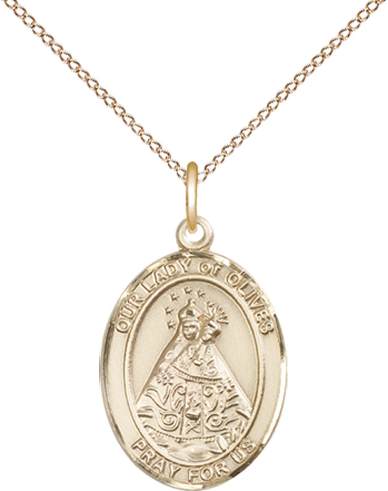14kt Gold Filled Our Lady of Olives Pendant on a 18 inch Gold Filled Light Curb chain