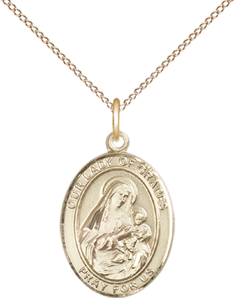 14kt Gold Filled Our Lady of Grapes Pendant on a 18 inch Gold Filled Light Curb chain