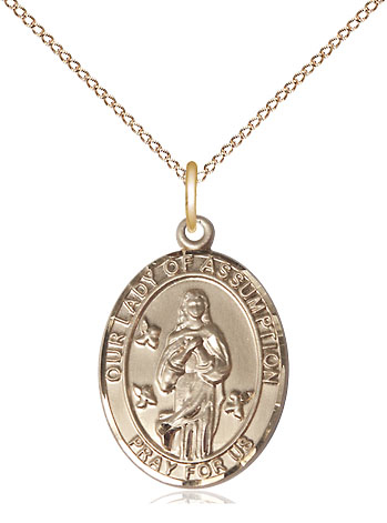 14kt Gold Filled Our Lady of Assumption Pendant on a 18 inch Gold Filled Light Curb chain