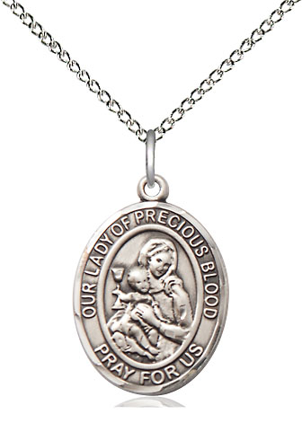 Sterling Silver Our Lady of the Precious Blood Pendant on a 18 inch Sterling Silver Light Curb chain