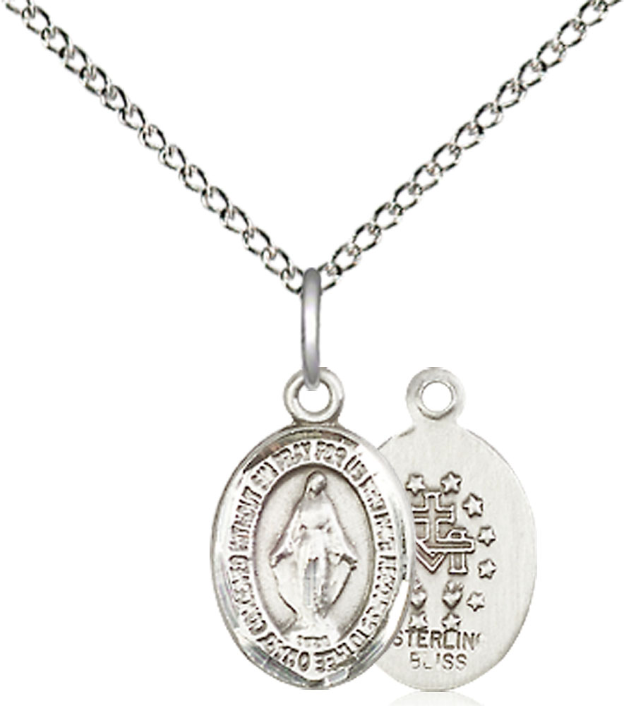 Sterling Silver Miraculous Pendant on a 18 inch Sterling Silver Light Curb chain