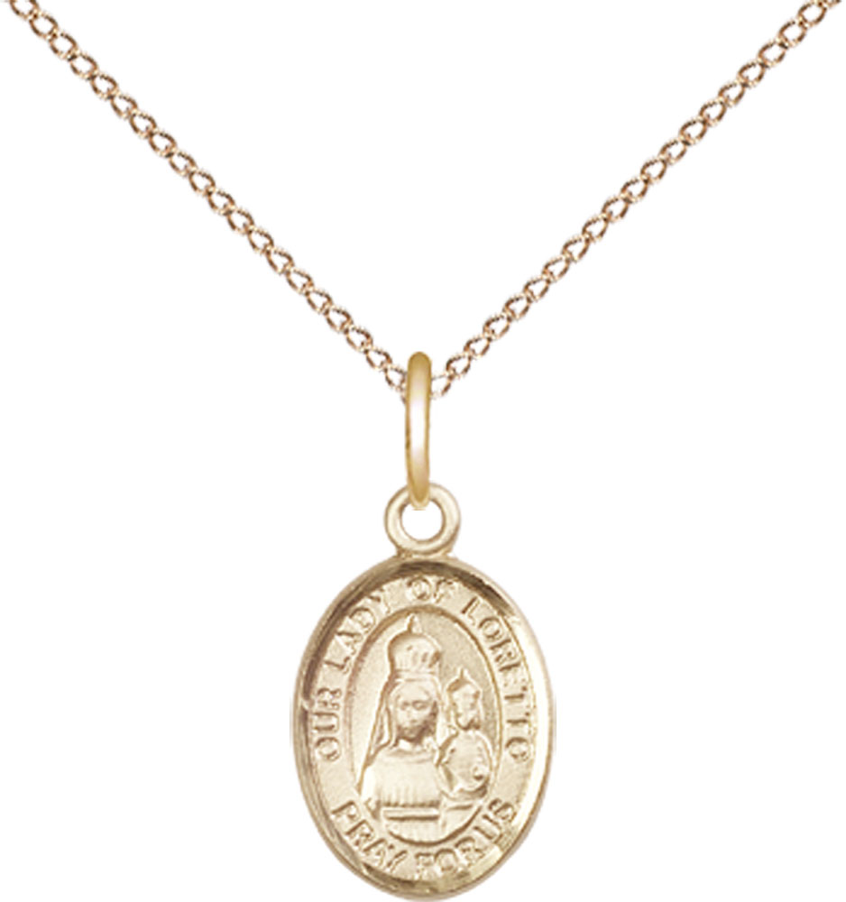 14kt Gold Filled Our Lady of Loretto Pendant on a 18 inch Gold Filled Light Curb chain