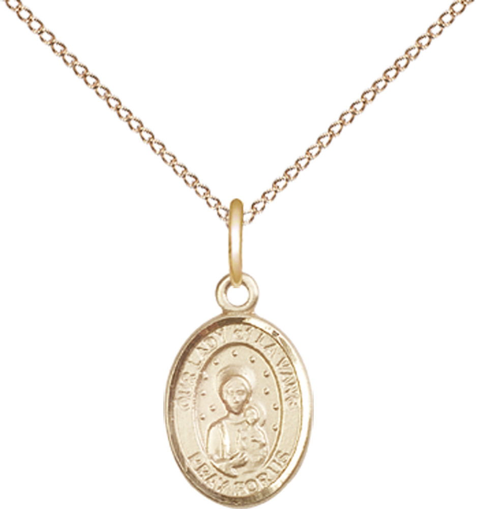 14kt Gold Filled Our Lady of la Vang Pendant on a 18 inch Gold Filled Light Curb chain