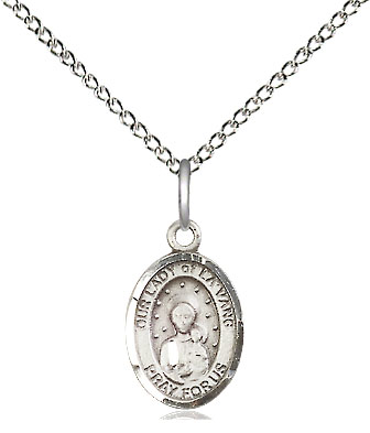 Sterling Silver Our Lady of la Vang Pendant on a 18 inch Sterling Silver Light Curb chain