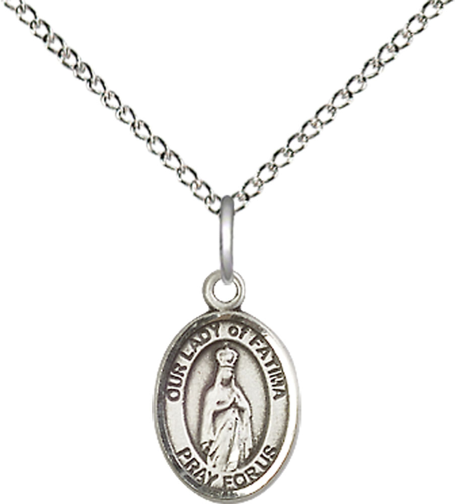 Sterling Silver Our Lady of Fatima Pendant on a 18 inch Sterling Silver Light Curb chain
